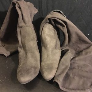 Dark brown thigh high heel boots